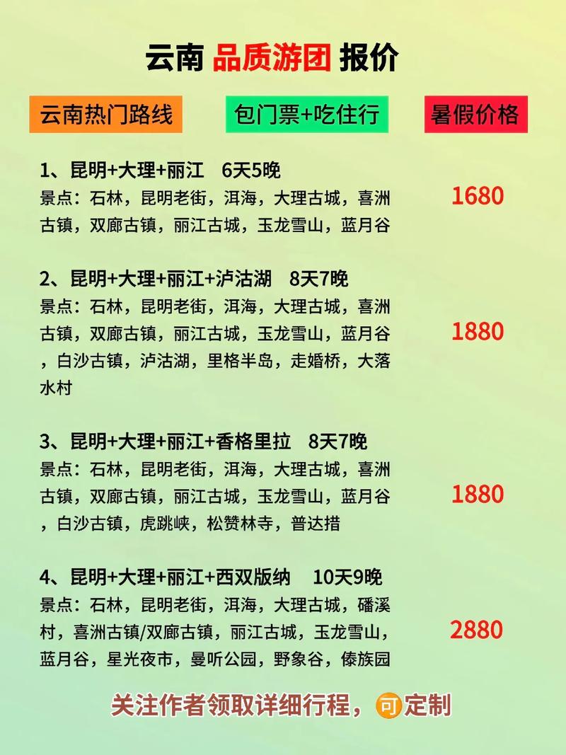 云南旅游團報名價格表，云南旅游團報名價格表全解析